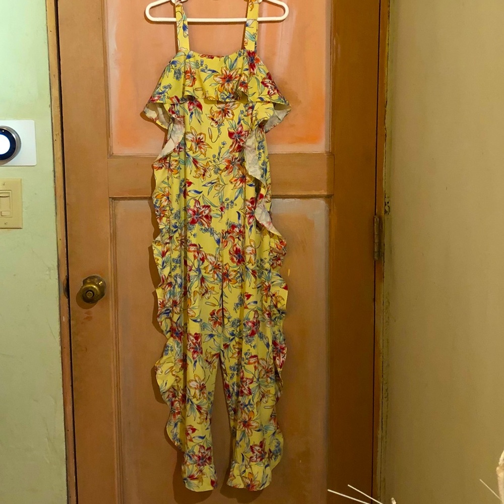 Zara ruffled tropical jumpsuit